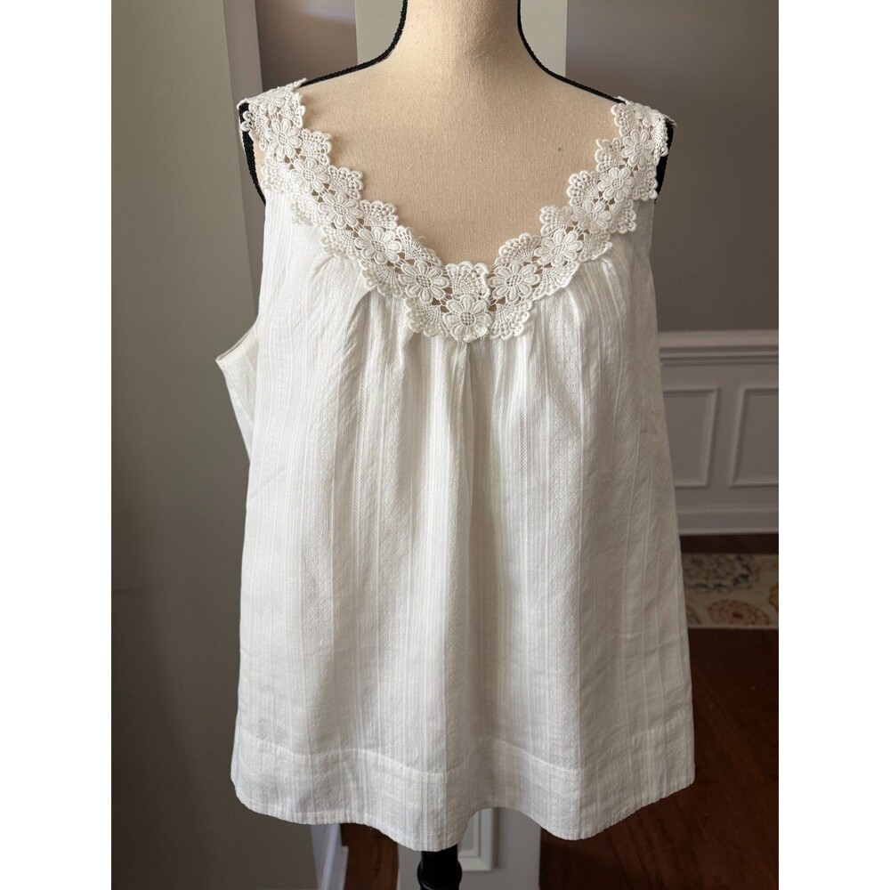 Apostrophe White Boho Camisole/Tank Cotton Embroidered Lace Straps Sz XL
